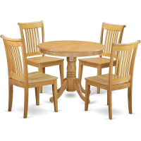 East West Furniture ANPO5-OAK-W 5-teiliges Küchentisch-Set für 4 Personen, bestehend aus einem runden Esszimmertisch mit Sockel und 4 Esszimmerstühlen, 91,4 x 91,4 cm, Eiche