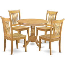 East West Furniture ANPO5-OAK-W 5-teiliges Küchentisch-Set für 4 Personen, bestehend aus einem runden Esszimmertisch mit Sockel und 4 Esszimmerstühlen, 91,4 x 91,4 cm, Eiche
