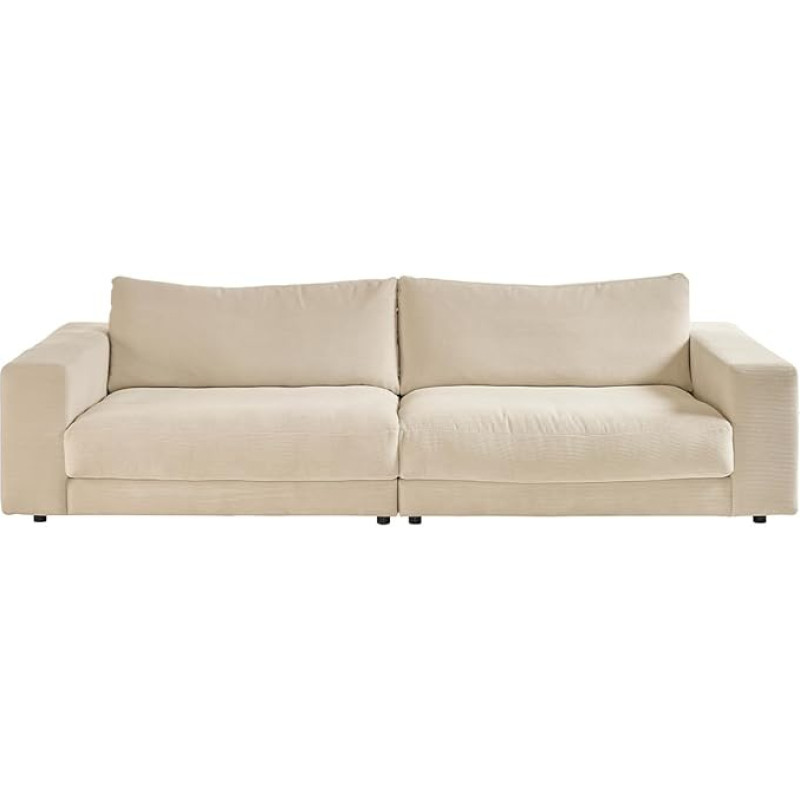 KAWOLA Madeline Corduroy Sofa 3-Seater Couch Padded Recliner Sofa Cream White 290 x 85 x 127 cm (W x H x D)