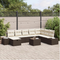 Rantry 9-teiliges Garten-Sofa-Set mit Kissen in Braun aus Poly-Rattan Gartenlounge Model3359437