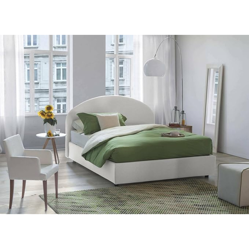 Talamo Italia - Concetta Queen Bed - White Fabric Storage Box - 100% Made in Italy - Front Opening - Suitable for Mattresses 120 x 190 cm