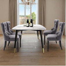 ARTETHYS Velvet Dining Room Chairs, Set of 4, Padded Kitchen Chairs with Oak Legs, Upholstered Chairs with Armrests, Backrest for Dining Room, Living Room, Kitchen, Load Capacity 150 kg, Grey