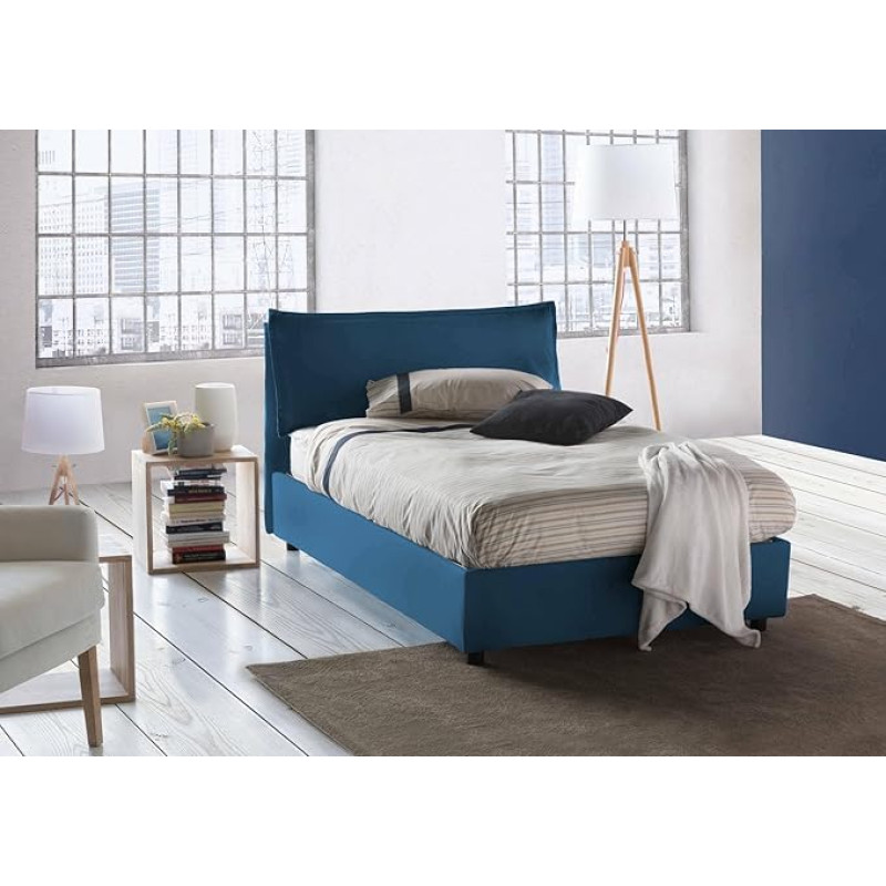 Talamo Italia - Desirée Double Bed with Fabric Cover, 100% Made in Italy, Front Opening + Mattress 120 x 190 cm, Blue