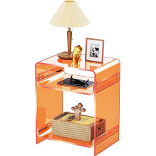 Acrylic Side Table Record Player Table with Storage Shelf Transparent Side Table Bedside Table Orange