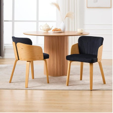chairus Dining Room Chairs Set of 2 Velvet Kitchen Chairs Accent Chairs for Dining Room Armrest Chairs Upholstered Chairs with Wooden Legs Living Room Kitchen (Black-2)