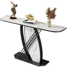 Console Sofa Tables, Console Table, Modern Console Table in Gold and Black with Metal Base, Narrow Faux Marble Entrance Table, Wider Long Table with Table Top, Foyer Table for
