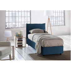 Talamo Italia - Roberta Single Bed with Fabric Cover - 100% Made in Italy - Side Opening - Includes Mattress 80 x 190 cm - Blue