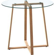 H.J WeDoo Dining Table Glass Round Kitchen Table Scandinavian Coffee Table Small Table H x D: 75 x 80 cm Wooden Legs, Transparent