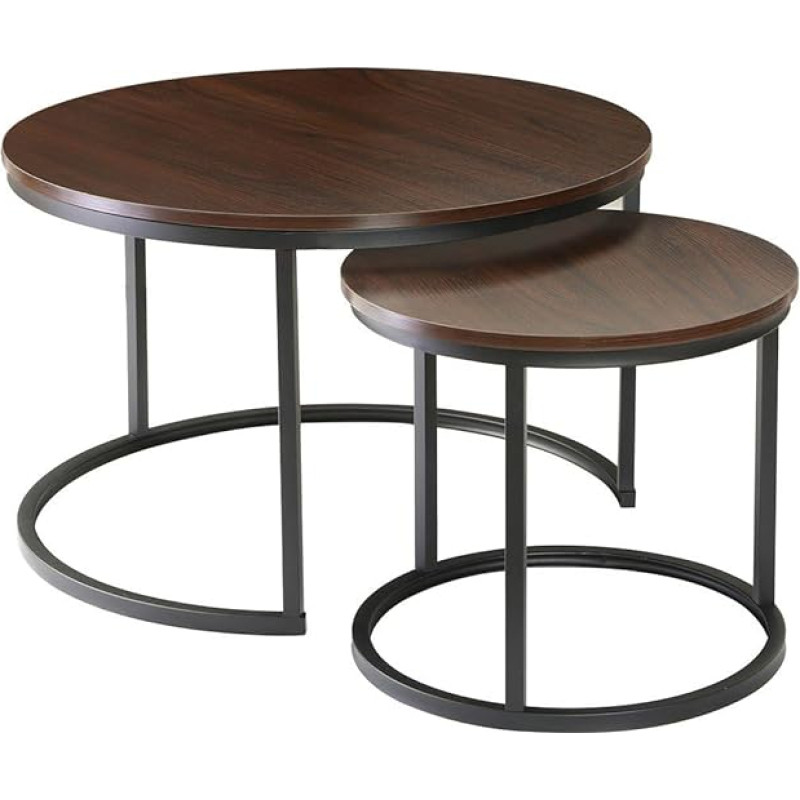 Calicosy - Set of 2 Extendable Round Coffee Tables, Length 70 cm, Lenny Collection, Side Tables, Modern and Practical Style