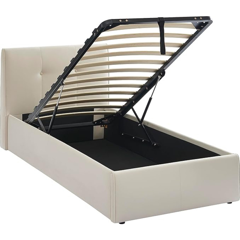 BAÏTA Seguro Bed with Storage Box Velour Beige Cream 90 x 190 cm with Slatted Base