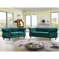 Vente-unique - Chesterfield Sofa Set - 3 Seater & 2 Seater - Velvet - Emerald Green - Trumbo