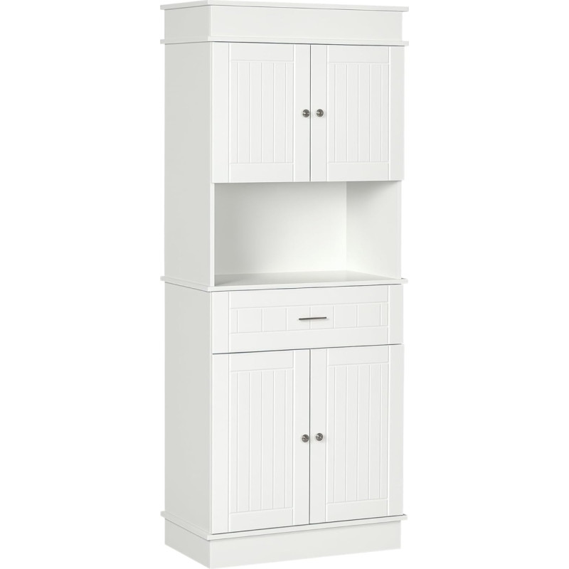 HOMCOM Kitchen Cabinet, Wood, White, 74.3 x 39.4 x 183 cm