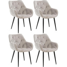 CLP Set of 4 Tanna Velvet Chairs, Quilted Upholstered Chairs, Dining Room Chairs with Floor Protectors, Colour: Grey
