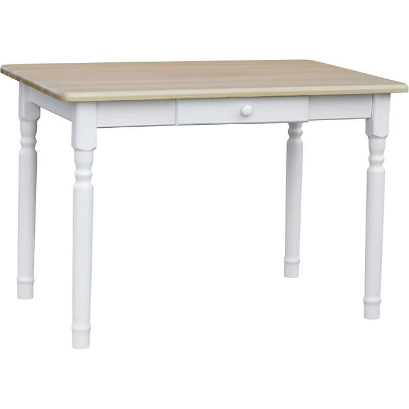 k koma Stylish Solid Wood Dining Table with Drawer - White, Painted Pine Tabletop, 60 x 60 cm, Ideal for Kitchen and Dining Room