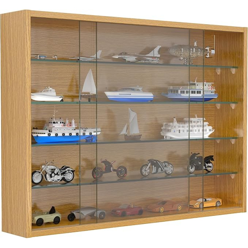 VCM Drivalo L Wooden Glass Hanging Display Cabinet Collectible Decorative Collector Display Cabinet Honey Oak