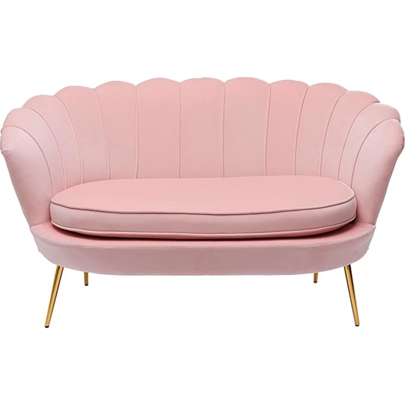 Kare Design Water Lily Sofa, Pink, 2-Seater, Small Couch, Flower Shape, Velvet Look, Loose Seat Cushion with Removable Cover, Gold-Coloured Metal Legs, 76 x 132 x 75 cm (H x W x D)