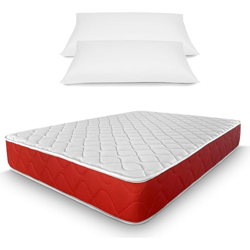 amuéblate online 150 x 190 cm Reversible Memory Foam Mattress with Pillowcases, Anti-Dust Mite, Antibacterial and Hypoallergenic