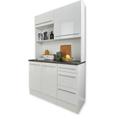 Jazz Buffet Cabinet in White High Gloss, Metallic Grey - Spacious Kitchen Cabinet with Worktop - 150 x 211 x 60 cm (W x H x D)
