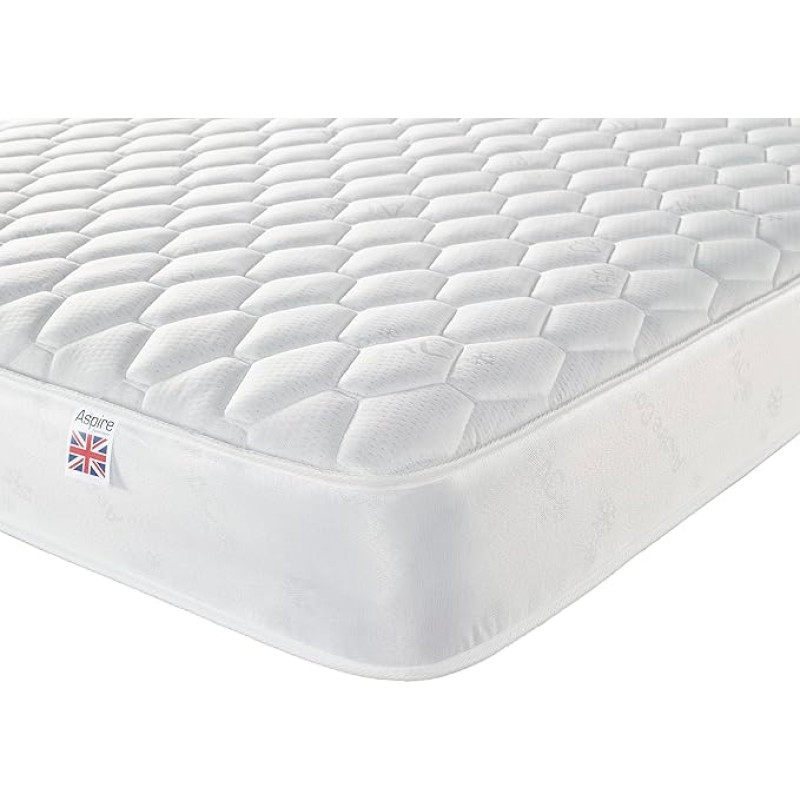 Aspire Beds Hexa-Dream Hybrid + Sprung & Eco Foam, Medium Hardness, Excellent Economy Mattress, Memory Polyurethane Foam, White, Shorty Short Small Single (2ft6 x 5ft9)