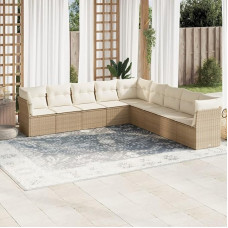 Snsowed 9-TLG. Garten-Sofagarnitur mit Kissen Beige Poly Rattan, Lounge Gartenmöbel Set, Möbelsets, Balkon Möbel, Gartenlounge, Gartensofa - 3249617