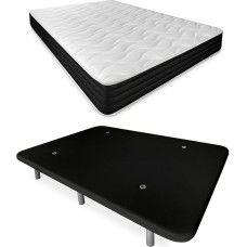 DUÉRMETE ONLINE Full Bed with Reversible Memory Mattress + Reinforced Padding Black with 6 Legs Wooden 90 x 190 cm