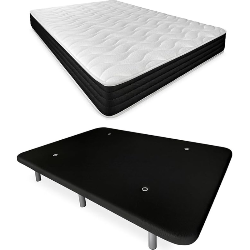 DUÉRMETE ONLINE Full Bed with Reversible Memory Mattress + Reinforced Padding Black with 6 Legs Wooden 90 x 190 cm