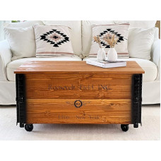 Uncle Joe´s Roosevelt Coffee Table XL Chest Table Chest in Vintage Shabby Chic Style Solid Wood in Brown with Storage Space and Lid Wooden Box Side Table Country House Living Room Table Wooden Table