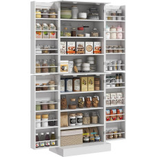 HOMCOM Kitchen Cabinet, Kitchen Buffet Cupboard, Modern Style Storage Furniture with Cabinets, Adjustable Shelf and Spice Holder for Dining Room, Living Room, 60 x 35 x 166 cm, White