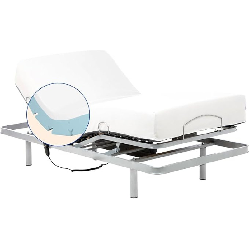 Gerialife Reinforced jointed bed with Tencel memory foam mattress, 190 cm length x 105 cm width
