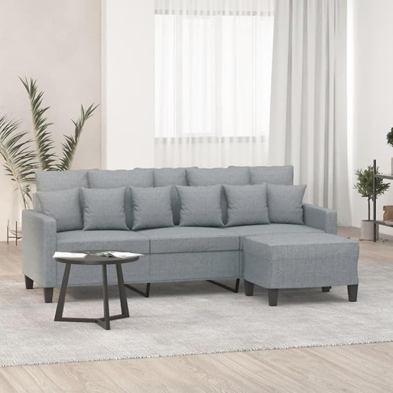 LAPOOH 3201089 3-Seater Sofa with Stool, Light Grey, 180 cm Fabric, Sofas & Couches, Sofa Living Room, Sofa for Teenager's Room, Relax Sofa, Sofa for Bedroom, Upholstered Sofa