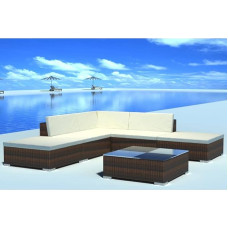 Willood 6 TLG. Garten Lounge Set Sofagarnitur mit Auflagen Poly Rattan Braun