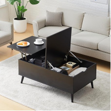 CLIPOP Coffee Table, Height-Adjustable, Retractable Living Room Table, Lifting Plate, Side Table with Hidden Compartment, Wooden Sofa Table, Black for Living Room, Office