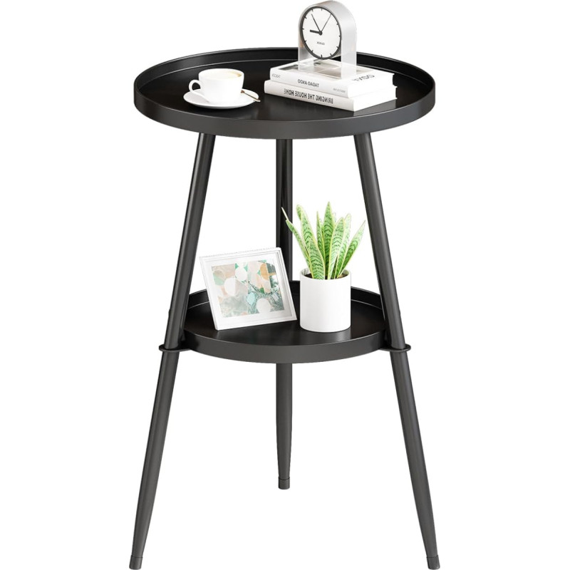 Accent End Table Small End Table Round 2 Tier Metal Round Coffee Table Bedside Table for Small Spaces Indoor Outdoor Living Room Bedroom or Office (Modern)