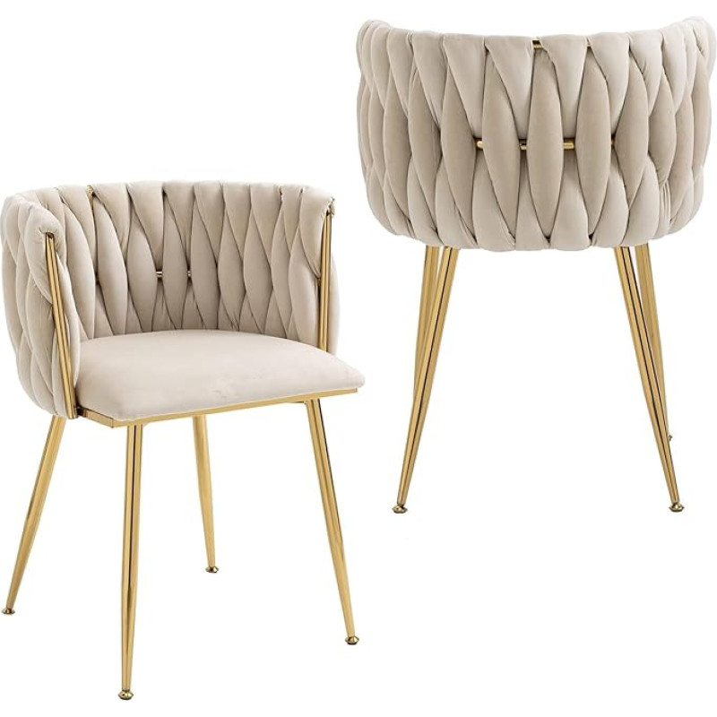 SUPPNEED Dining Room Chairs, Accent Chair, Velvet Accent Lounge Chair with Iron Metal Feet, 2 Pieces/Set, Ivory