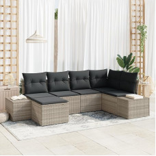 Rantry 6-teilige Garten-Sofa-Garnitur mit Kissen Hellgrau Poly Rattan Gartenlounge Model3355801