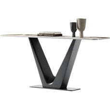 Konsolentisch für Eingang Moderner Konsolentisch, Eingangstisch aus Kunstmarmor mit Metallfuß und Sensorlicht, schmale Konsole, geeignet for Wohnzimmer, Eingangsbereich, Flur Sofatisch(Schwarz,Klein)