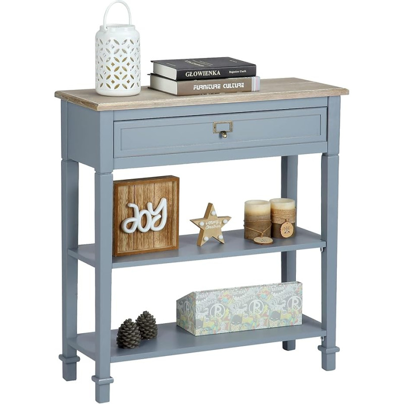 Console Sofa Table with Drawers, 3 Tier Farmhouse Entrance, Side Table with Open Shelves, Accent Side Table for Hallway, Living Room, Bedroom, Wood Top Handmade (Grey)