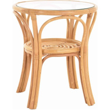 Krines Home Rattan Table, Small, Diameter 56 cm, with Glass Top, Round Side Table, Living Room Table, Coffee Table (Honey, Diameter 56 cm)
