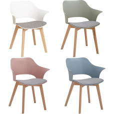 JZGORC Set of 4 Modern Dining Chairs, Nordic Style Dining Chairs with Armrests, Beech Legs, Upholstered Kitchen Chair with Linen Check, White + Pink + Light Green + Light Blue