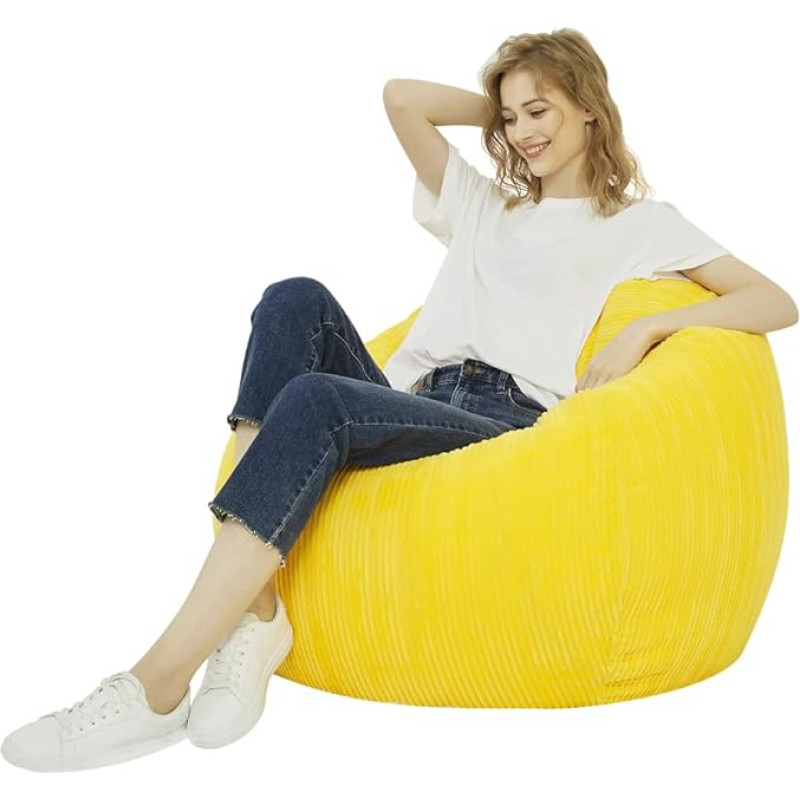 Corduroy Bean Bag Cover, Washable Soft Bean Bag Cover (without filler) for Kids, Teenagers, Boys and Girls (XXL, 120 x 120 cm, Yellow)