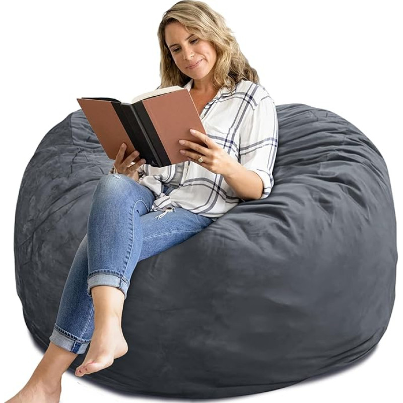 SEASXOLTE Bean Bag Chair 48 Inch Memory Foam Filled Removable Velvet Cover Giant Bean Bag for Adults Teens Round Sofa Chair for Living Room Bedroom and Playroom