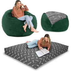 CordaRoy's Chenille Bean Bag Convertible Bean Bag Chair and Bed Machine Washable Chenille Fabric Cover for Basement Living Room Playroom Dorm and More Full Size Rainforest