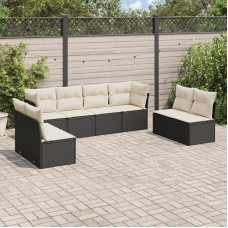 SKM 8-TLG. Garten-Sofagarnitur mit Kissen Schwarz Poly Rattan,Möbel, Gartenmöbel, Gartenmöbel-Sets,Schwarz,65.9KG,3249285