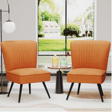 Alunaune Orange Accent Chair Set of 2 Upholstered Living Room Chairs, Modern Bedroom Furniture Set, Armless, Club Chair, Guest Reception, Couch, Comfortable, Wing Back Sofa