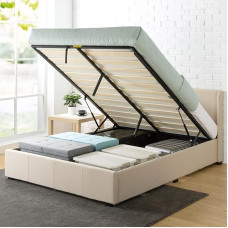 Zinus Maddon Bed 140 x 190 cm - Bed Frame Height 31 cm with Under Bed Storage - Ottoman Gas Lift Upholstered Bed Frame with Storage - Beige