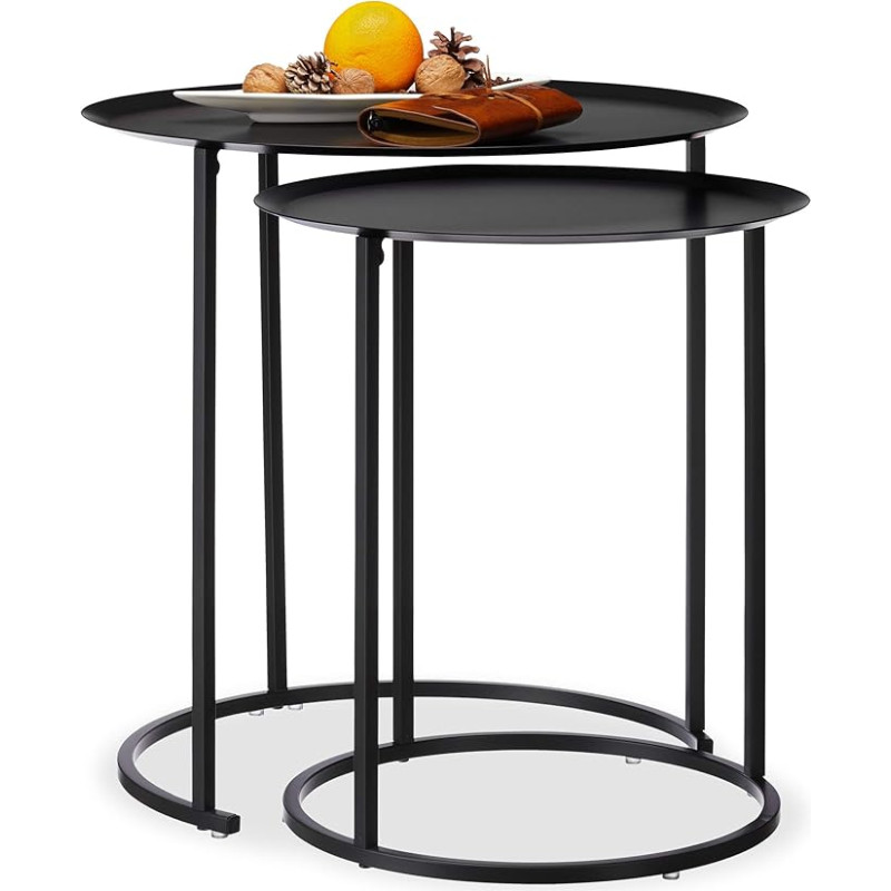 Relaxdays Set of 2 Round Side Tables for the Living Room, Elevated Edge, Steel Frame, HxD: 50x50 cm, Anthracite