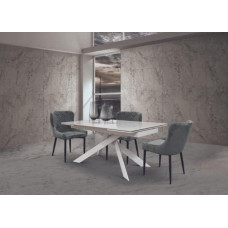 Mar.c.a. Design - White Metal Extendable Dining Table with Glass Ceramic Table Top, Designer Dining Table for Modern Furniture, Kitchen Table 160 x 90 x 76 cm
