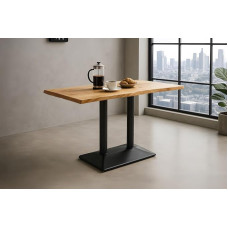SAM Isla Bistro Table, Solid Acacia Wood and Natural-Coloured, Column Table/Dining Table 120 x 70 cm, Real Wane, Gastro Table with Midfoot, Iron Black