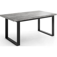 WFL GROUP Extendable Rectangular Loft Style Dining Table with Black Metal Legs - Industrial Table for Living Room - Extendable from 160cm to 200cm - Made in EU - Grey Concrete