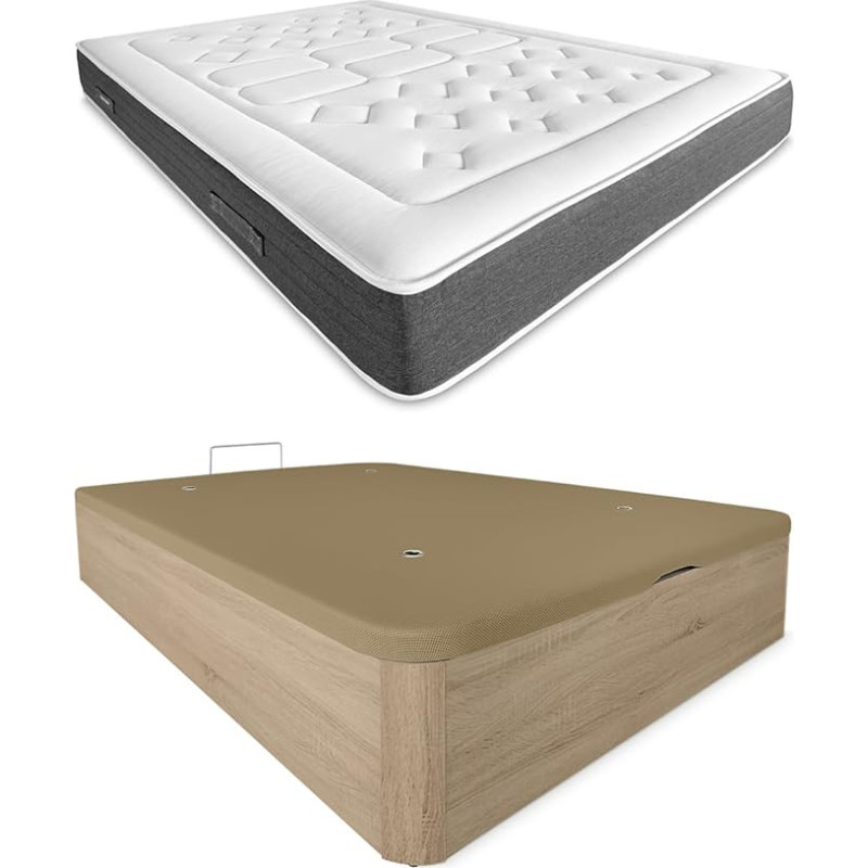 DUÉRMETE ONLINE Cambria Memory Foam Mattress Organic Natural Thickness 24 cm + Wooden Box Spring Bed High Capacity Colour 90 x 190 cm